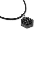 Philipp Plein Gunmetal Ip Stainless Steel Logo Leather Pendant Necklace, 17-3/4" + 1-3/5"