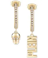 Philipp Plein Gold-Tone Ip Stainless Steel 3D $kull & Plein Lettering Mismatch Charm Pave Hoop Earrings