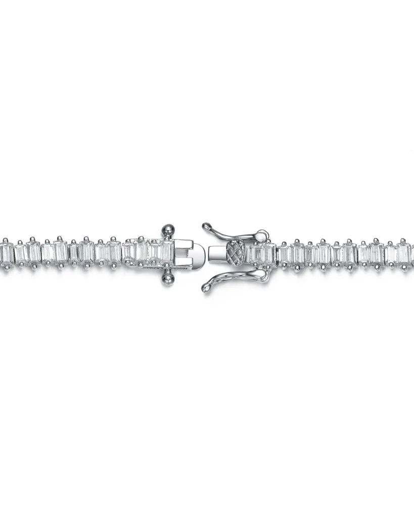 Genevive Sterling Silver with Rhodium Plated Clear Cubic Zirconia Tennis Bracelet