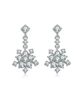 Genevive Sterling Silver with Rhodium Plated Clear Round Cubic Zirconia Cluster Flower Style Drop Earrings