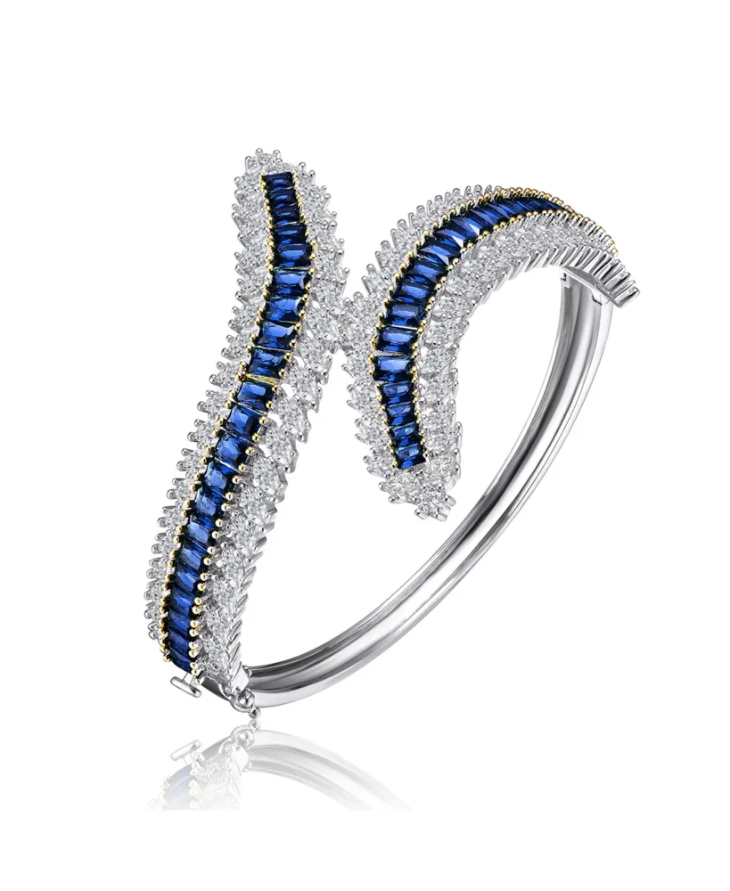 Genevive Sterling Silver Rhodium Plated with Sapphire Cubic Zirconia Bangle Bracelet