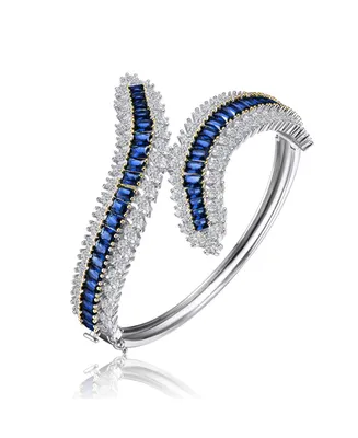 Genevive Sterling Silver Rhodium Plated with Sapphire Cubic Zirconia Bangle Bracelet