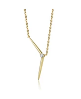 Genevive 14k Yellow Gold Plated with Green Cubic Zirconia Solar Chevron Necklace Sterling Silver