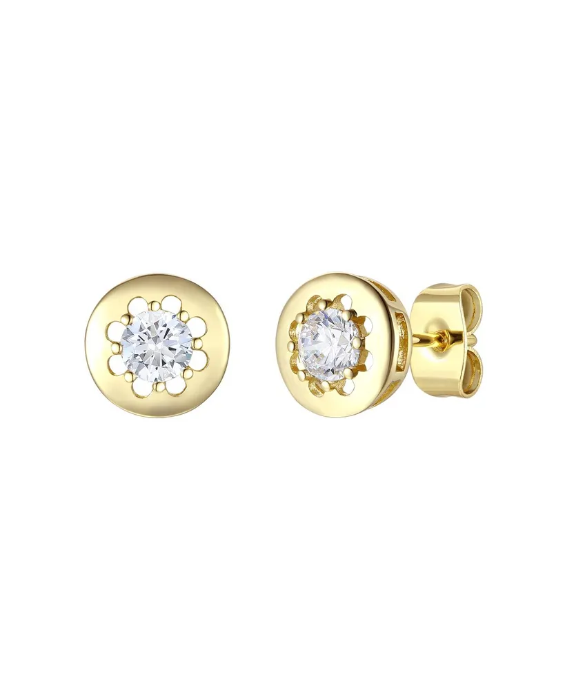 Rachel Glauber 14k Gold Plated with Cubic Zirconia Round Modern Bezel Stud Earrings