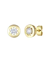 Rachel Glauber 14k Gold Plated with Cubic Zirconia Round Modern Bezel Stud Earrings