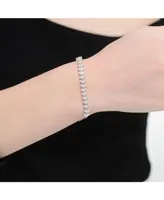 Genevive Sterling Silver Heart Shaped Clear Cubic Zirconia Tennis Bracelet
