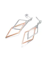 Genevive Stylish Sterling Silver Two-Tone Dangling Earrings