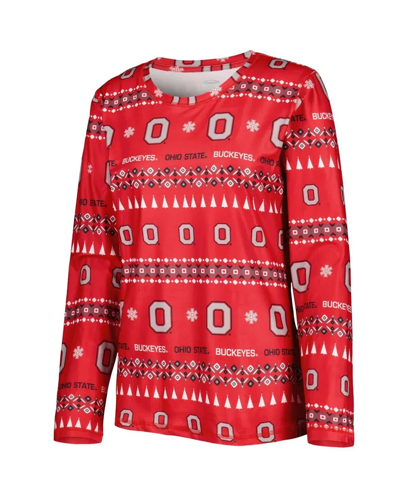 Women's Concepts Sport Scarlet Ohio State Buckeyes Flurry Ugly Sweater Long Sleeve T-shirt and Pants Sleep Set