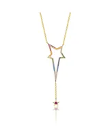 Sterling Silver 14K Gold Plated Multi Color Cubic Zirconia Spring Ring Star Necklace