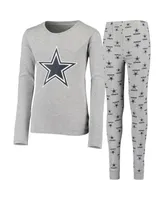 Big Boys Heathered Gray Dallas Cowboys Long Sleeve T-shirt and Pants Sleep Set