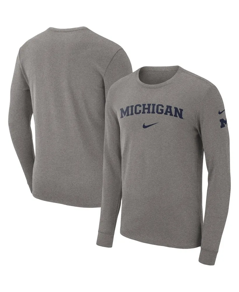 Men's Nike Heather Gray Michigan Wolverines Arch 2-Hit Long Sleeve T-shirt