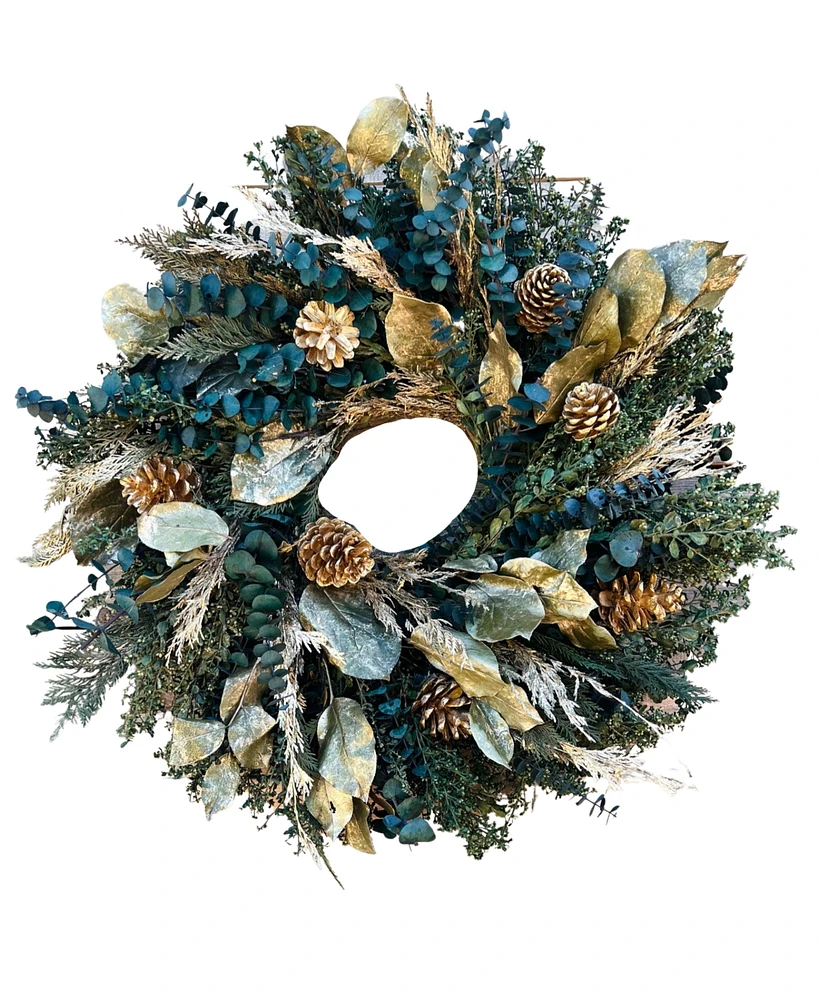 GreenishBlu Green and Gold Real Preserved Wreath, 24"