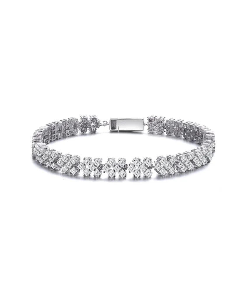 Genevive Sterling Silver with Rhodium Plated Clear Round Cubic Zirconia Milgrain Bezel Tennis Bracelet