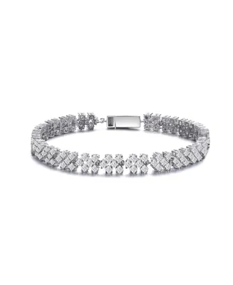 Genevive Sterling Silver with Rhodium Plated Clear Round Cubic Zirconia Milgrain Bezel Tennis Bracelet