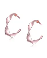 Genevive Classy Sterling Silver with Rose Gold Plating Twisted Hoop Earrings