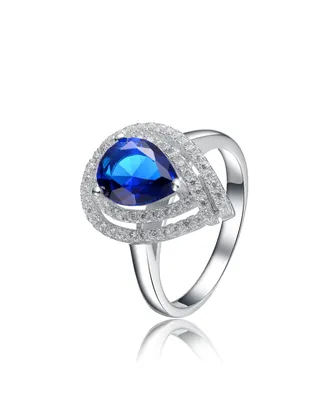 Genevive Sterling Silver Blue Pear Shape Cubic Zirconia Ring