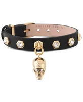 Philipp Plein Gold-Tone Ip Stainless Steel Pave 3D $kull Charm Crystal-Studded Leather Bracelet