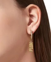 Philipp Plein Gold-Tone Ip Stainless Steel 3D $kull & Plein Lettering Mismatch Charm Pave Hoop Earrings