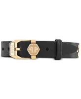 Philipp Plein Gold-Tone Ip Stainless Steel Pave Crowned 3D $kull Charm Studded Leather Bracelet