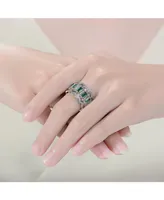 Genevive Sterling Silver Rhodium and 14K Gold Plated Emerald Cubic Zirconia Coctail Ring