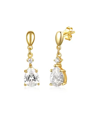 Genevive 14k Gold Plated with Cubic Zirconia Raindrop 2-Stone Dangle Earrings in Sterling Silver