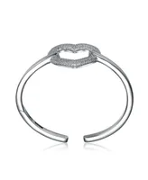 Genevive White Gold Plated Sterling Silver with Cubic Zirconia French Pave Heart Halo Bracelet