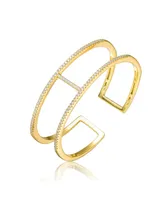 Genevive Sterling Silver 14K Gold Plated Clear Cubic Zirconia 2-Row Cuff Bracelet