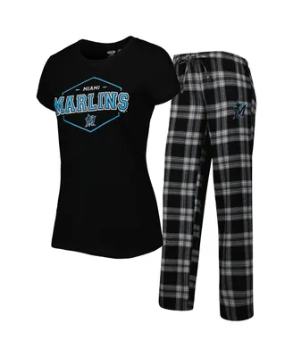 Women's Concepts Sport Black, Gray Miami Marlins Badge T-shirt and Pajama Pants Sleep Set