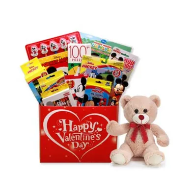 Gbds Disney Mickey & Friends Valentine's Gift Box w/ teddy Bear Plush - valentines day candy - 1 Basket