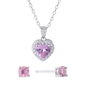 Gianni Bernini 2-Piece Crystal and Cubic Zirconia Heart Ball Stud Necklace Set (1.37 ct. t.w.) in Sterling Silver
