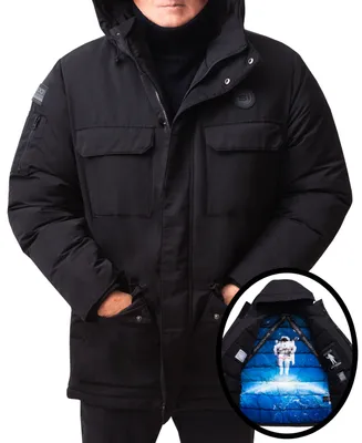 Space One Men's Nasa Inspired Parka Jacket with Printed Astronaut Interior
