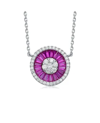Genevive Sterling Silver with Rhodium Plated and Cubic Zirconia Round Pendant Necklace