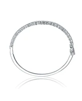 Genevive Sterling Silver with Rhodium Plated Clear Round Cubic Zirconia Cluster Style Bangle Bracelet