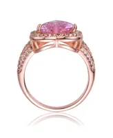 Genevive Sterling Silver 18K Rose Plated Pink Cubic Zirconia Heart Modern Ring