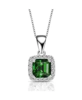 Genevive Sterling Silver White Gold Plating Cubic Zirconia Asscher Cut Drop Pendant