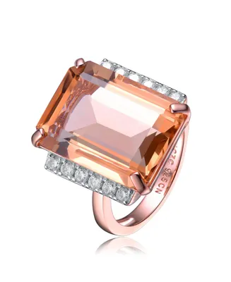 Genevive Sterling Silver 18K Rose Gold Plated Orange and White Cubic Zirconia Accent Ring