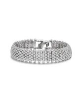 Genevive Sterling Silver with Rhodium Plated Clear Round Cubic Zirconia Five Row Bracelet