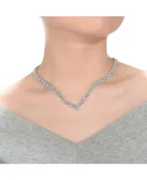 Genevive Radiant Three-Row Sterling Silver Necklace with Clear Princess Cubic Zirconia and Rhodium Plating