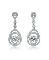 Genevive Sterling Silver with Rhodium Plated Clear Round Cubic Zirconia Double Pear Drop Earrings