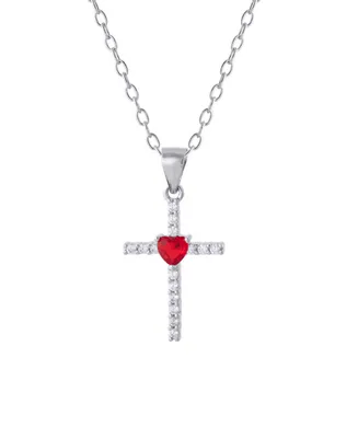 Gianni Bernini Cubic Zirconia and Heart Glass Cross Pendant Necklace (0.70 ct. t.w.) in Sterling Silver