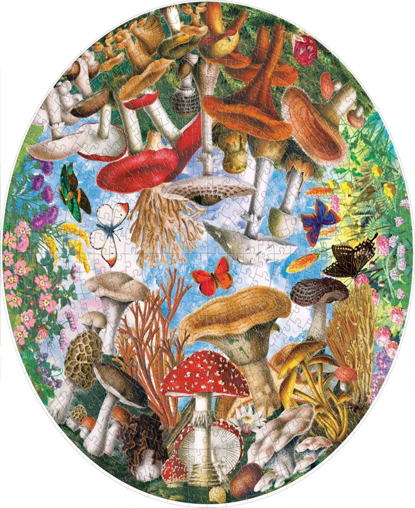 Eeboo Piece and Love Mushrooms and Butterflies Round Circle Jigsaw Puzzle Set, 500 Pieces