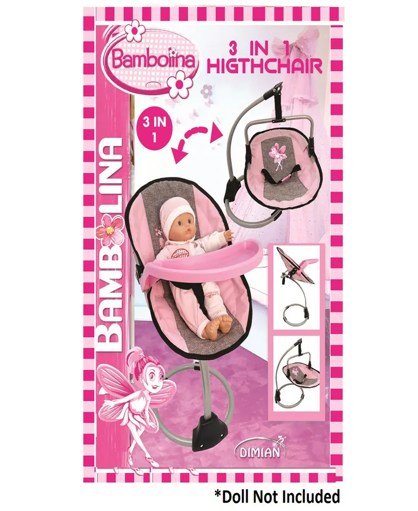 Dimian Bambolina 3-in-1 Doll Highchair or Swing Set Kids Pretend Play
