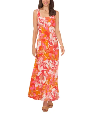 Vince Camuto Women's Floral Smocked Back Tiered Sleeveless Maxi Dress