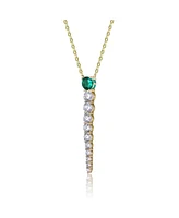 Genevive 14k Yellow Gold Plated with Green & Cubic Zirconia Icicle Journey Pendant Layering Necklace in Sterling Silver