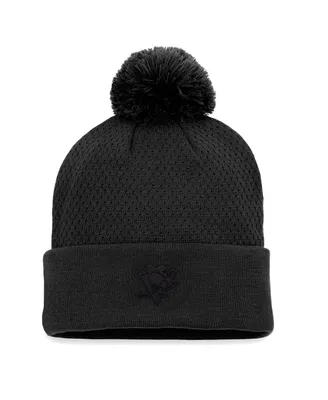 Women's Fanatics Black Pittsburgh Penguins Authentic Pro Road Cuffed Knit Hat with Pom