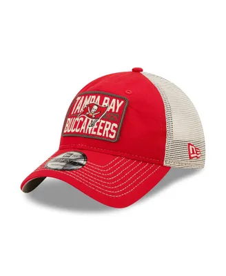 Men's New Era Red and Natural Tampa Bay Buccaneers Devoted Trucker 9TWENTY Snapback Hat