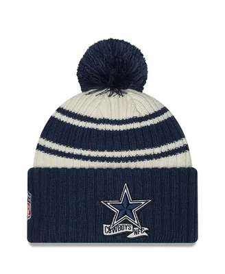 Big Boys New Era Cream and Navy Dallas Cowboys 2022 Sideline Sport Cuffed Pom Knit Hat