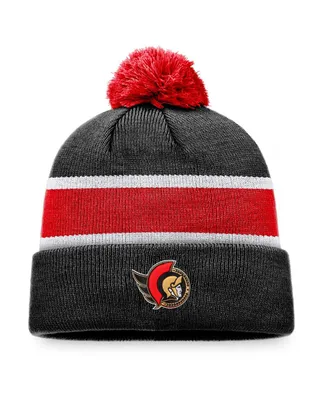Men's Fanatics Black, Red Ottawa Senators Breakaway Cuffed Knit Hat with Pom