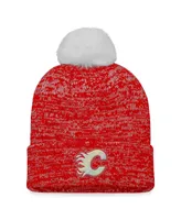 Women's Fanatics Red Calgary Flames Glimmer Cuffed Knit Hat with Pom