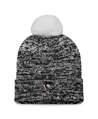 Women's Fanatics Black Pittsburgh Penguins Glimmer Cuffed Knit Hat with Pom
